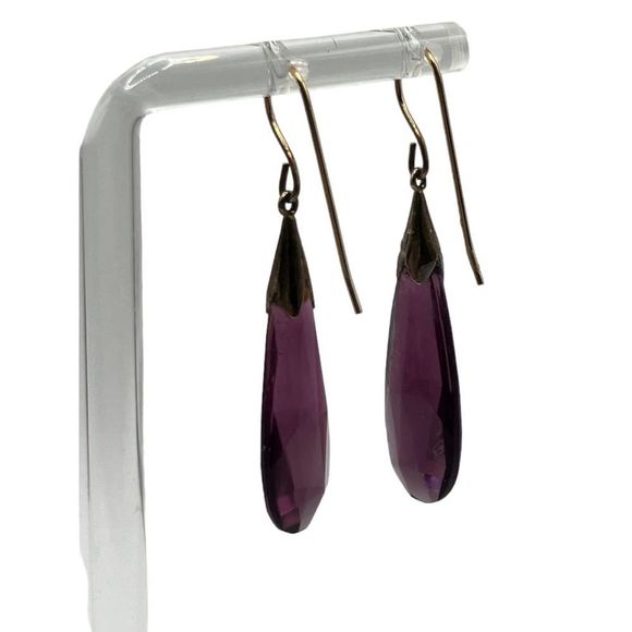 Amethyst Quartz Long Teardrop Dangle Boho 1.75 Inch Earrings! - Picture 3 of 8